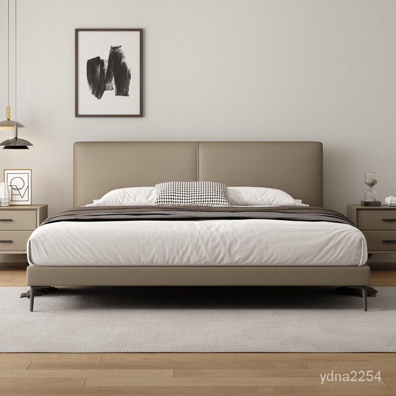【King&amp;Queen】山姆傢具#床 床架 雙人床架意式輕奢極簡真皮床現代簡約小戶單人床架 雙人床 高架床 掀床 臥室床