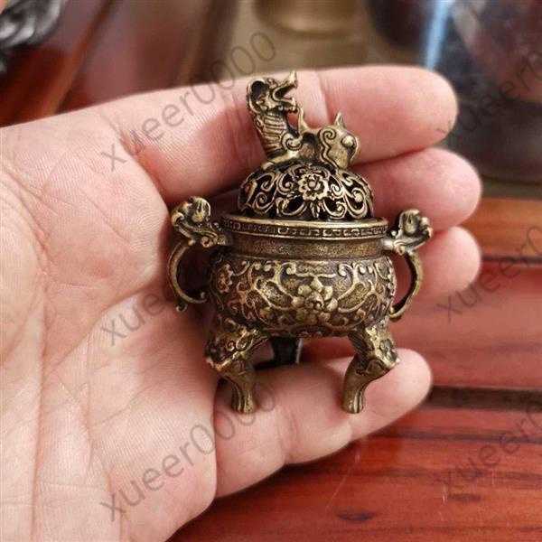 742 銅製麒麟鳳凰文香炉美品