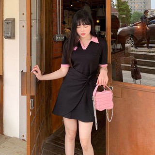 佰分佰/100kg內可穿/中長款撞色減齡polo洋裝/顯瘦/設計感/遮肚子/夏天洋裝/大尺碼
