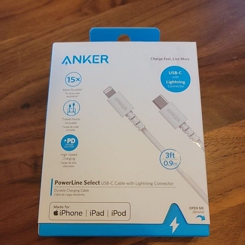 [全新現貨, 特價優惠] ANKER USB-C to Lightning A8612 充電傳輸線 90cm 白色