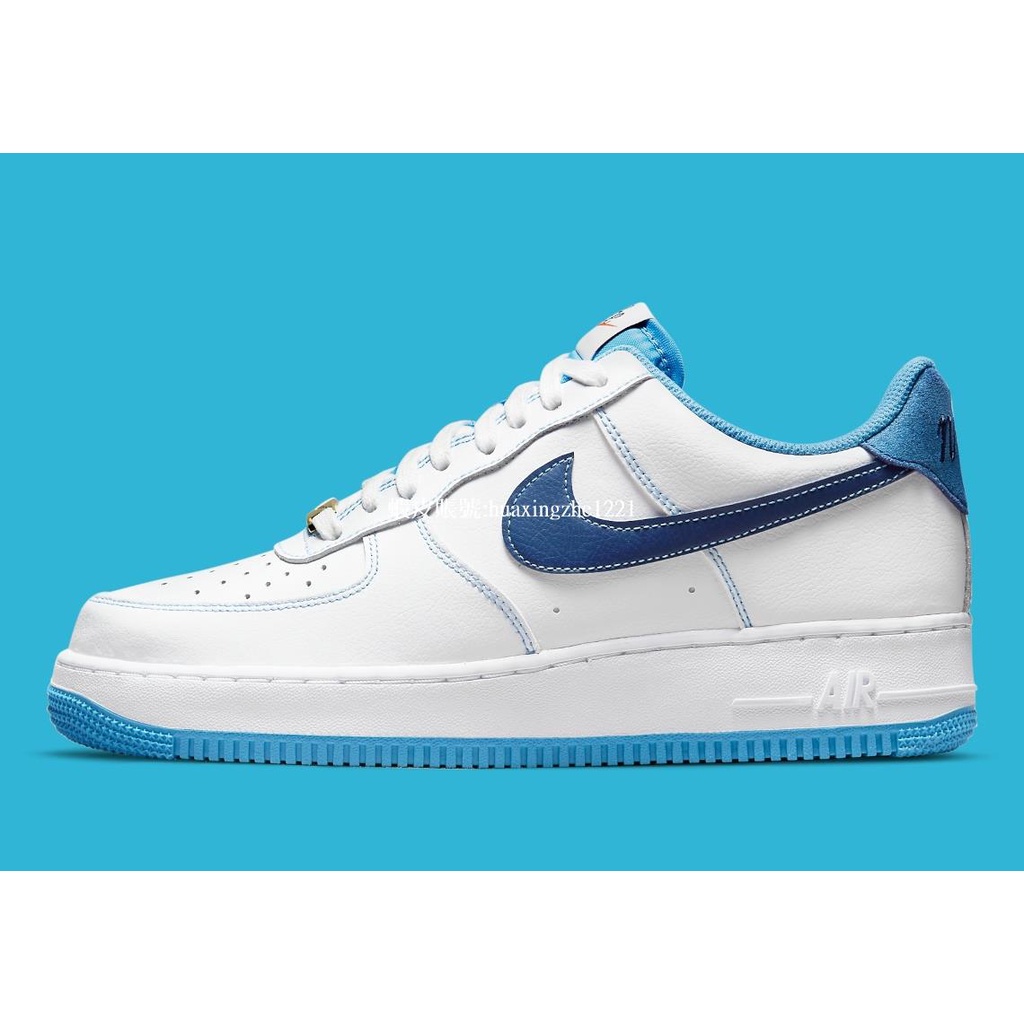 Nike Air Force1 白藍 深藍勾 金扣 時尚滑板鞋DA8478-100