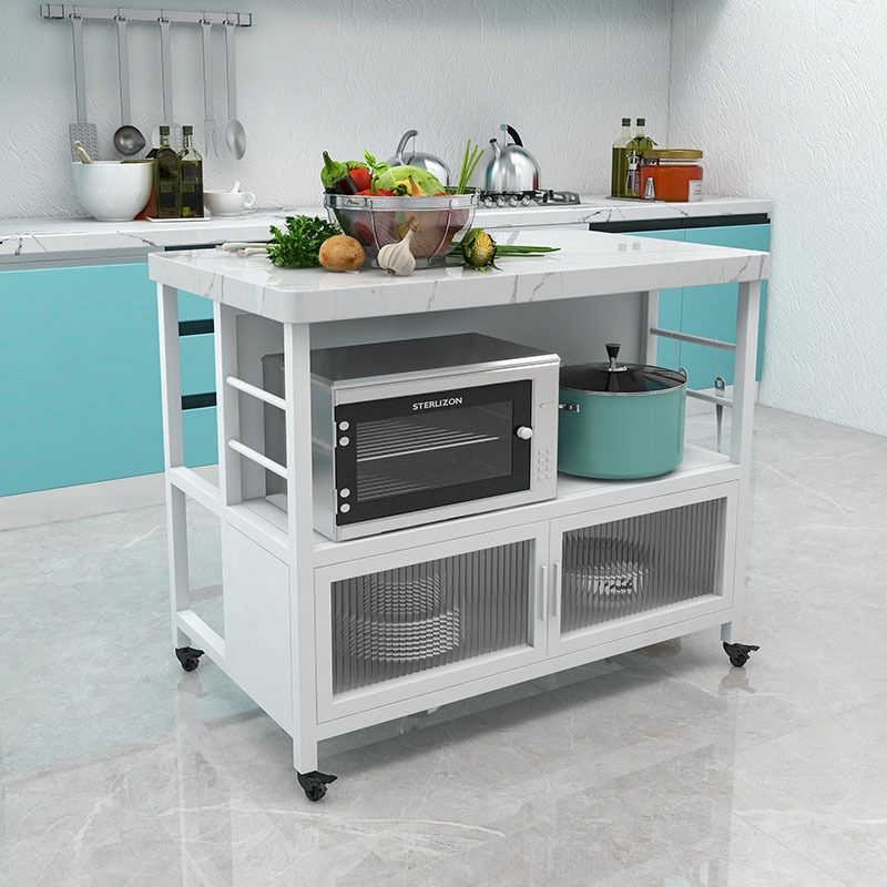 廚房置物架切菜桌微波爐烤箱架中島料理臺餐邊柜碗盤收納柜可移動