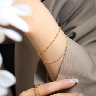 𝐃𝐔𝐒𝐇𝐀.𝐬𝐭𝐞𝐞𝐥︴純鋼手鍊 氣質細致雙層蛇骨鏈包珠手鏈－杜莎鋼飾