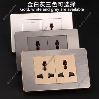 桃園出貨 可開票 美式標臺灣金屬開關面板多功能不銹鋼拉絲金色USB調速開插座直銷 臺灣專用 110v牆壁開關插座