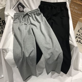 GUGUPLUS 含棉高腰垂墜感休閑褲 九分直筒褲 百搭 寬鬆闊腿褲 素面 中大尺碼女裝