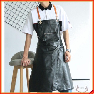 🍭圍裙 PU皮圍裙防水防油家用廚房咖啡廳男女工作服定制logo印字