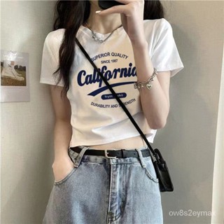 GP實拍 女生韓係衣服 素T 寬鬆女上衣 寬鬆上衣 女生上衣白色字母純棉短袖T恤女夏季2023新款寬鬆短款字母上衣小衫