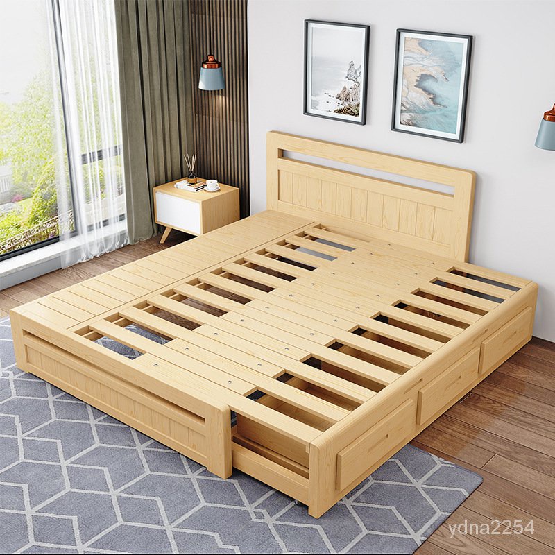 【King&amp;Queen】山姆傢具 床 床架 雙人床架 簡約全實木伸縮床 抽拉床 拚接床拖床 雙人床 掀床 臥室床