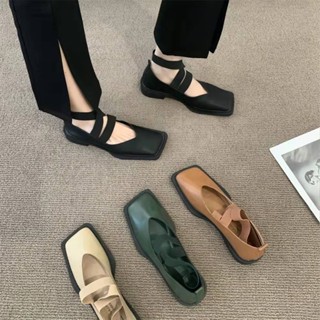 【舒適女鞋】設計感小眾低跟鞋 法式複古瑪麗珍鞋 綁帶涼鞋 2024春季方頭淺口鞋 豆豆鞋女鞋 中跟芭蕾舞單鞋