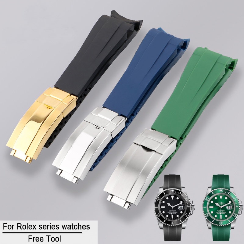 20mm橡膠手錶帶代用勞力士黑綠藍水鬼迪通拿GMT RUBBER B矽膠錶帶替換用錶帶