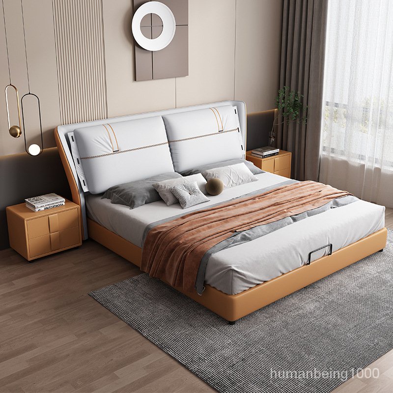 萬達木業 萊品工廠 現代簡約皮床科技佈床主臥大床1.8米雙人床1.5米實木床床架 單人雙人床架 實木床架 掀床 8EHM