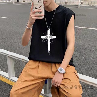 M-8XL 大尺碼背心 十字背心 大尺碼無袖T恤 加肥加大背心 男夏季新款港風休閒寬鬆無袖T恤潮牌ins運動外穿坎肩上衣