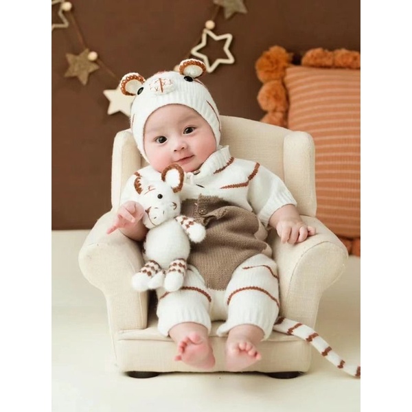 熱賣✨影樓白虎新款主題套裝百天寶寶小老虎造型攝影服半歲嬰兒拍照衣服