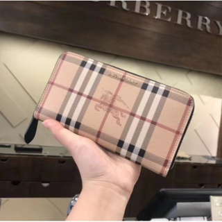 巴黎免稅購 Burberry 經典戰馬格紋 拉錬長夾