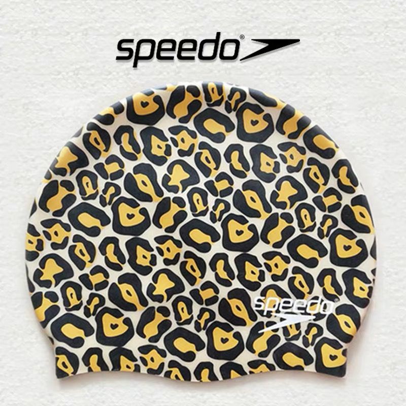 Speedo速比濤 特色專業防水硅膠男女游泳帽個性豹紋印花新款泳帽