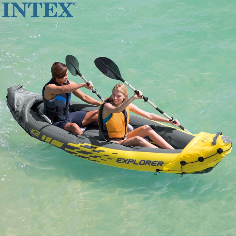 特價原裝正品INTEX探險者單人二人沖鋒舟充氣船漂流橡皮劃艇配槳和泵限定