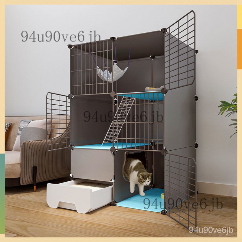 【開立發票】貓籠子帶厠所一體式傢用室內別墅超大自由空間特大號兩層貓屋貓捨