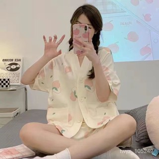 【文藝青年】睡衣女 睡衣女夏季甜美高階紐扣開衫寬鬆款傢居服2023新款奶乎乎兩件套裝高級感 休閒 百搭 可愛 法式