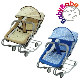 臺灣製造 BabyBaBe 668A 雙管加寬彈搖椅(含蚊帳)三用搖椅/安撫搖椅 天空藍/卡其色