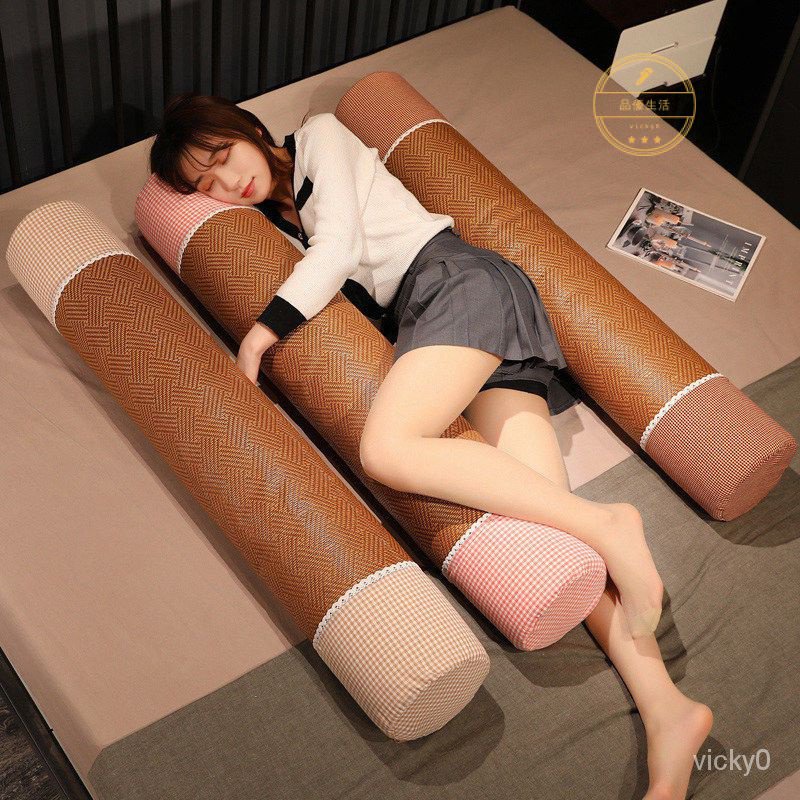 涼席純棉乳膠圓柱可拆洗抱枕 床頭靠墊 長條枕 涼席長型枕頭