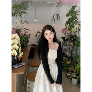 小眾設計感a字連衣裙法式吊帶裙女裝夏季溫柔風收腰長裙白色裙子a字洋裝 連身裙洋裝 純欲洋裝 長裙