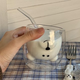 雙層 耐熱 小熊 玻璃杯 拿鐵 咖啡杯 果汁 牛奶杯 家用 喝水 杯子 防滑設計