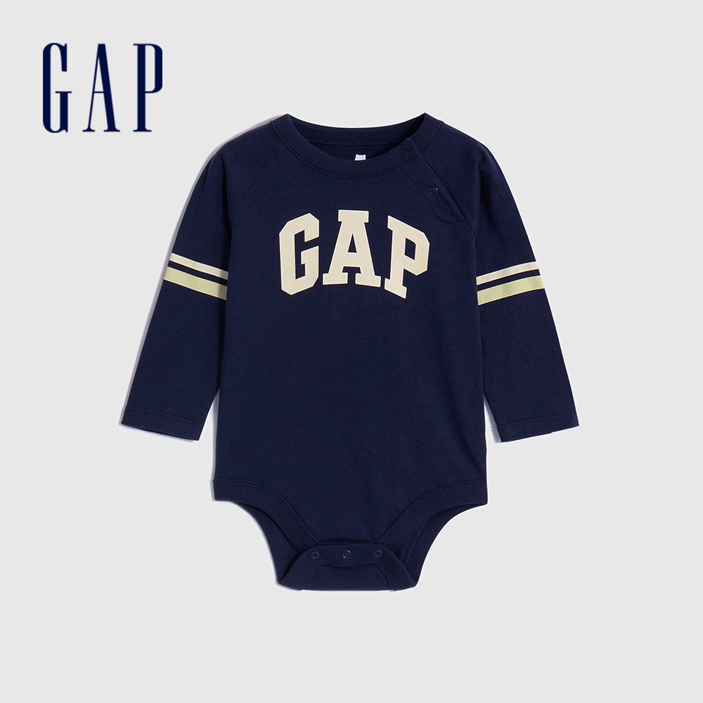 Gap 嬰兒裝 Logo純棉圓領長袖包屁衣-海軍藍(788562)