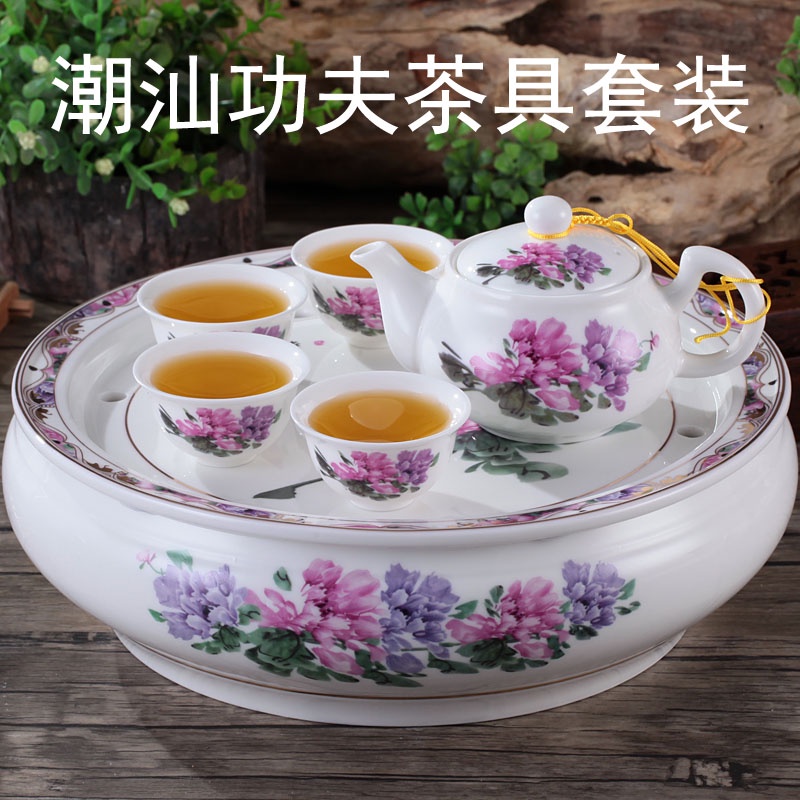 10 英寸 12 英寸 圓形 茶盤 潮汕 功夫 茶具 茶洗 套裝 陶瓷 整套 儲水式 茶船 套 功夫茶具 陶瓷茶盤