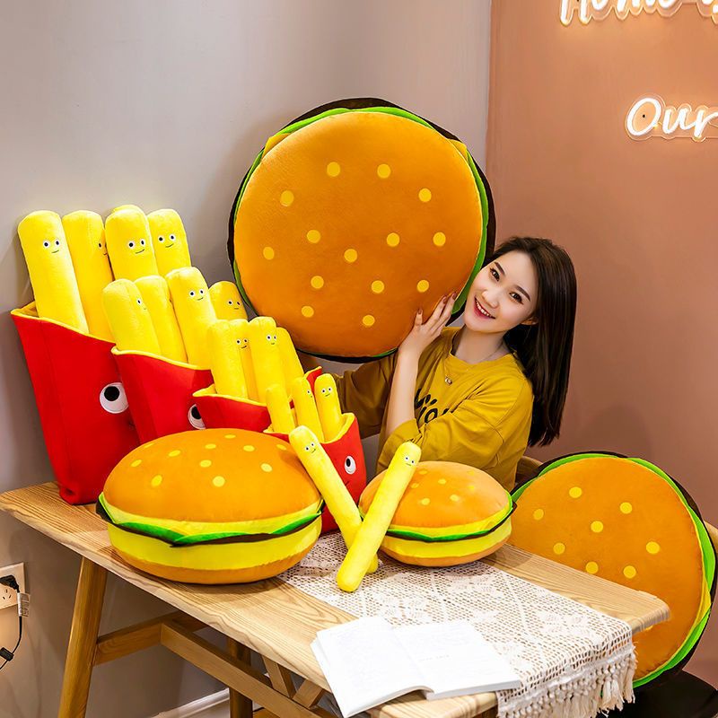 臺灣熱賣【搶購中】網紅漢堡薯條披薩抱枕 毛絨玩具 玩偶生日禮物 生日禮物 ARVR
