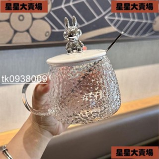 🔥臺灣出貨-免運🔥水杯 ins風可愛耐熱玻璃杯 馬克杯帶蓋勺 辦公室咖啡早餐杯 錘紋杯 咖啡杯 花茶杯 玻璃花茶杯