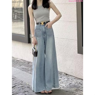🌷🌷超大尺碼~寬褲大碼超闊腿牛仔褲裙女夏季新款寬松高腰顯瘦設計感淺色大喇叭褲潮彈力拖地褲 闊腿褲 長褲 寬褲女