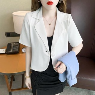 短袖襯衫大尺碼 雪紡襯衫 韓版襯衫女 polo領襯衫 女生 襯衫 小西裝外套女夏季新款韓版設計感休閑西服短款上衣薄款網紅
