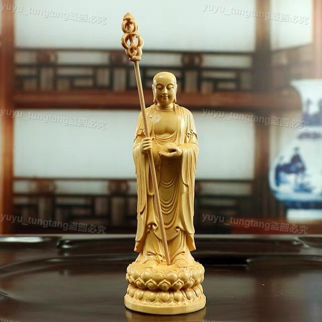 拜懺首選黃楊木雕擺件地藏王菩薩家居客廳佛像手把件把玩工藝品【小磨坊】