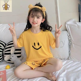 小蜜蜂童裝 女童睡衣 女童居家服女童冰絲睡衣夏季薄款短袖短褲可愛中大童女孩兒童家居服套裝