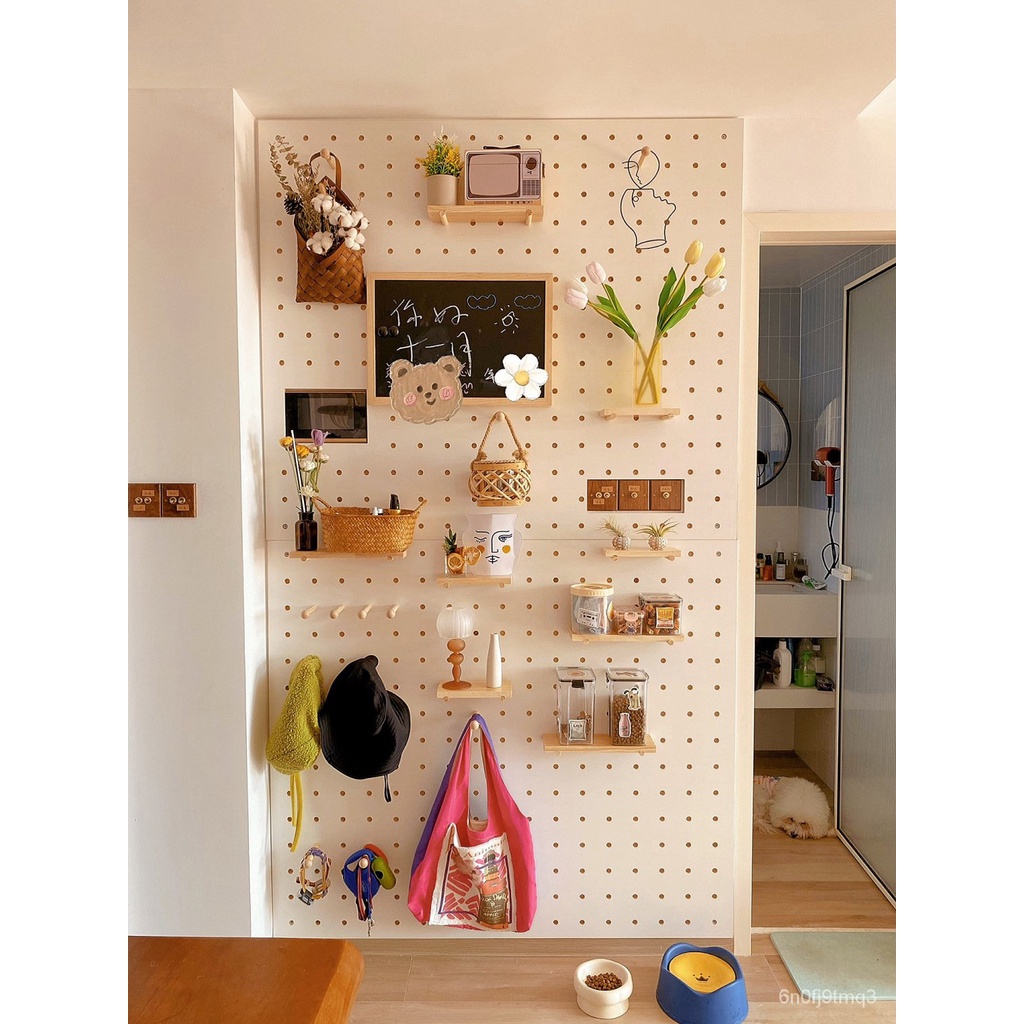 『客製化 洞洞闆』實木 洞洞闆 上墻置物架 收納架 玄關隔闆 電錶盒 背景墻壁裝飾 GI6R