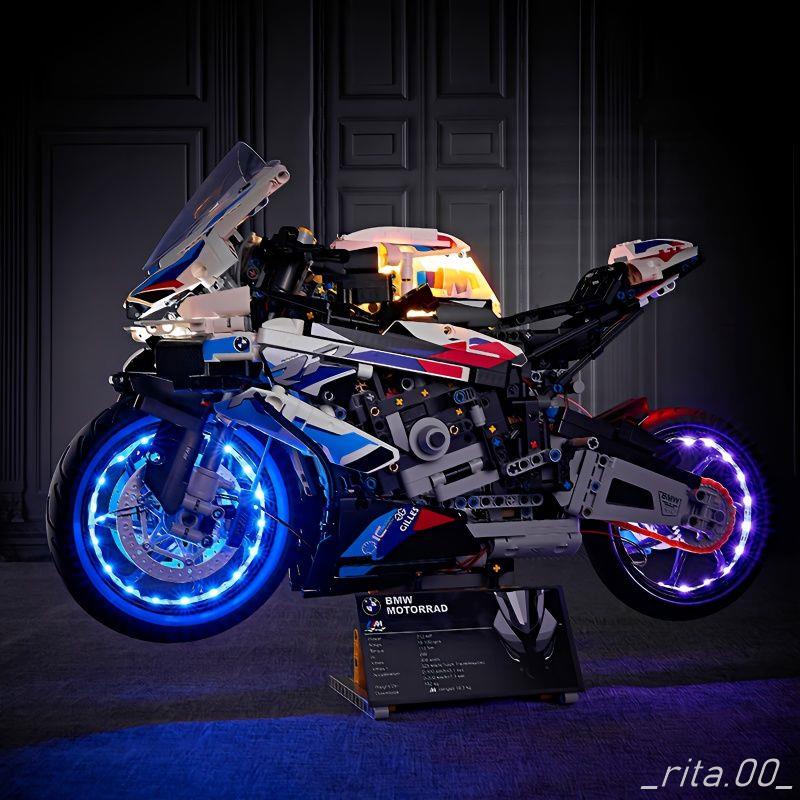 現貨 摩托車機車哈雷積木模型手辦兼容樂高寶馬摩托車M1000RR模型拼裝高難度積木成人拼裝玩具