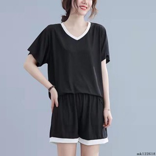 ⚡中大碼女裝⚡加大尺碼居家服睡衣短袖套裝 寬鬆 150公斤內可穿 顯瘦大尺碼女裝胖妹妹mm睡衣女夏薄款300斤