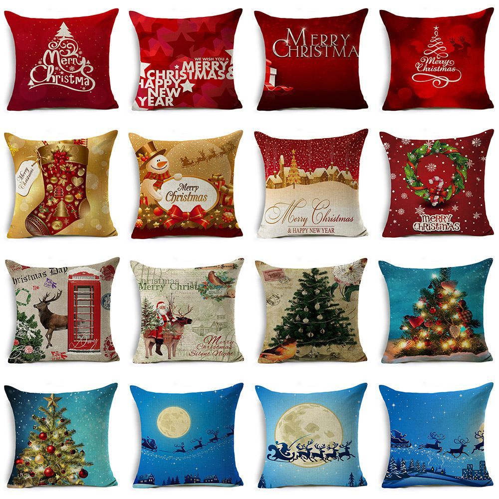 聖誕老人麋鹿抱枕套雪花系列抱枕套节日气氛裝飾客廳沙發靠枕 不含芯45x45 50x50 55x55 60x60