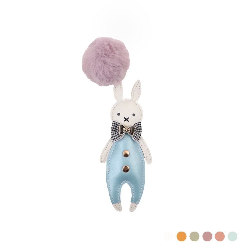天藍小舖-領結小兔毛球鑰匙圈-吊飾-共6色-A11113974