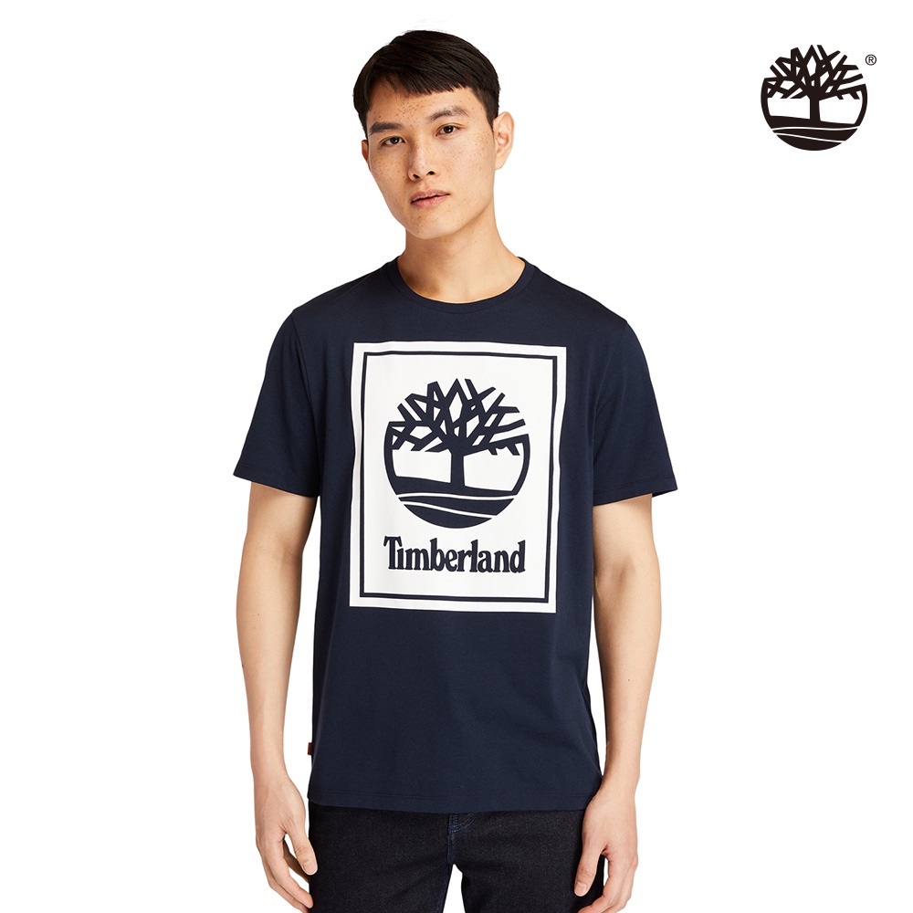 Timberland 男款深寶石藍有機棉胸前LOGO短袖T恤|A2AJ1U10