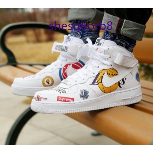 全新 Nike Air Force 1 Mid White' x Supreme x NBA AQ8017 100