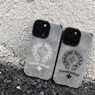 【潮牌克羅心】蘋果手機殼 皮質 耐髒 防摔保護殼 適用於iPhone14 13 12 11 Pro Max i14