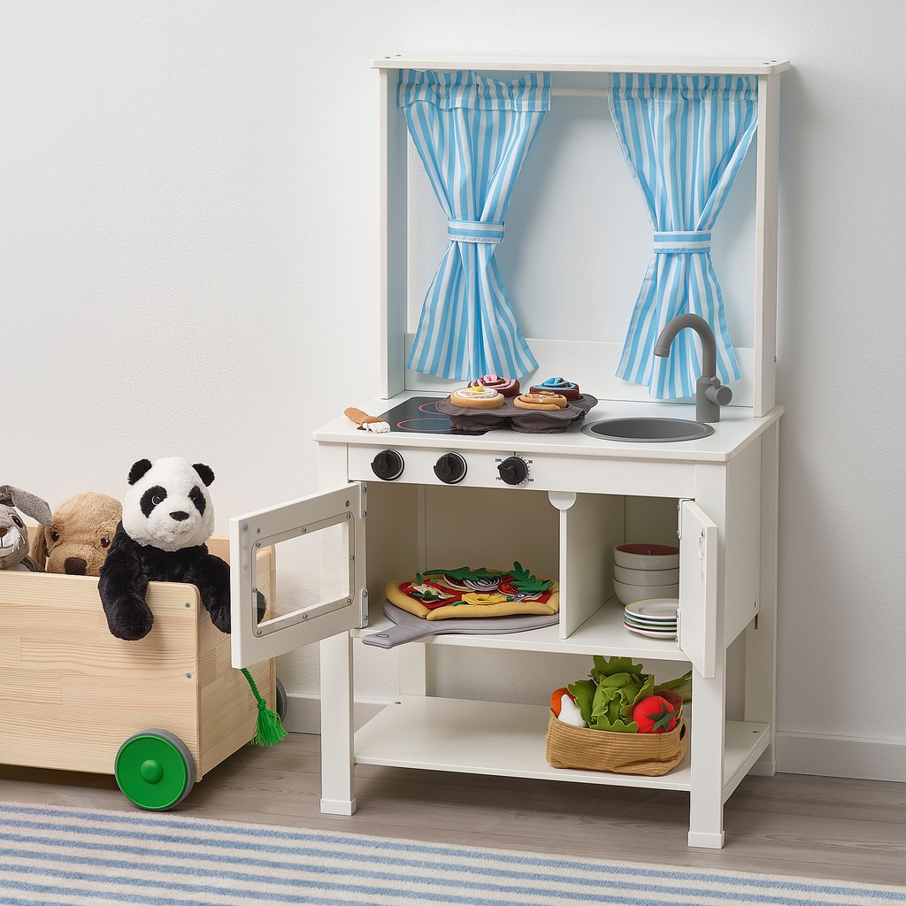 北歐LOFT風格IKEA宜家SPISIG兒童玩具廚房附窗簾/兩面使用/白/55x98x37/二手八成新/特$1000