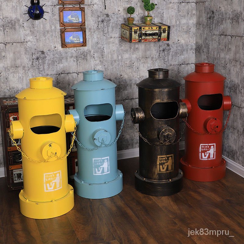 『MOKA®摩卡』loft工業風消防栓垃圾桶美式複古做舊鐵藝收納桶創意油桶落地擺件