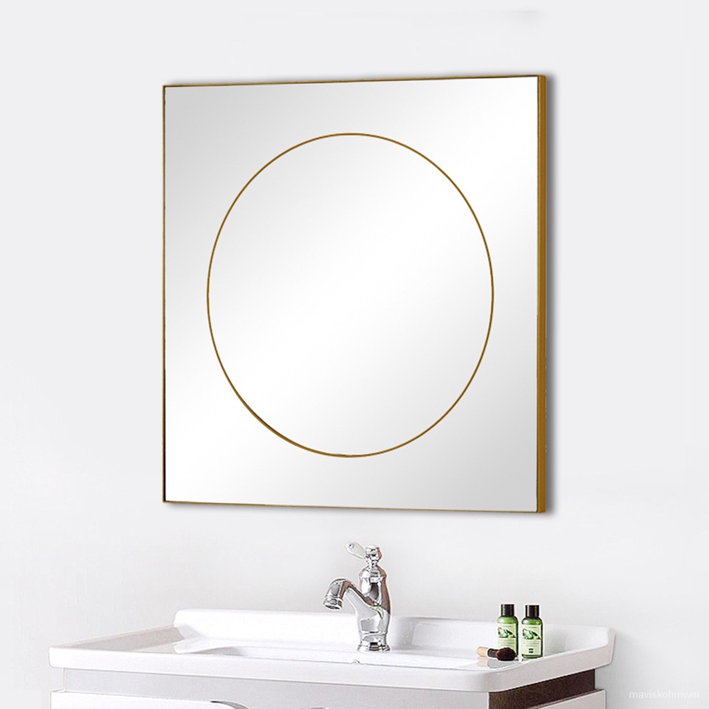【現貨】北歐衛生間浴室鏡掛墻式金色裝飾鏡方形試衣鏡不銹鋼鏡子廠傢 YPYH