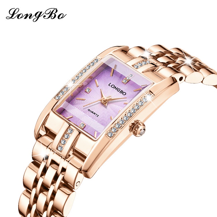 LONGBO/女士手錶  防水腕錶  方形鑲鑽錶盤  石英錶