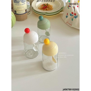 新品熱銷#ins可愛彩球玻璃調味罐帶蓋輕便家用調味料儲存盒