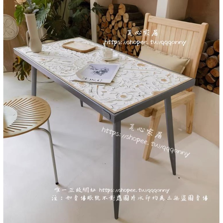 &lt;覓心家居&gt;美式鐵木雕花餐桌法式復古簡約餐臺歐式長方形辦公會議桌工作臺