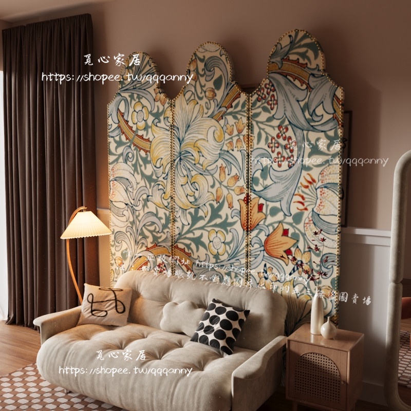 &lt;覓心家居&gt;法式復古無框實木屏風隔斷客廳鉚釘裝飾輕奢意式藝術家用遮擋折屏