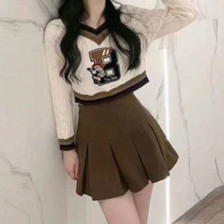 【少奶奶女裝】上衣+裙子 兩件套 日系 復古 緊身 顯瘦 針織 毛衣 小個子 洋氣 短裙 裙套裝